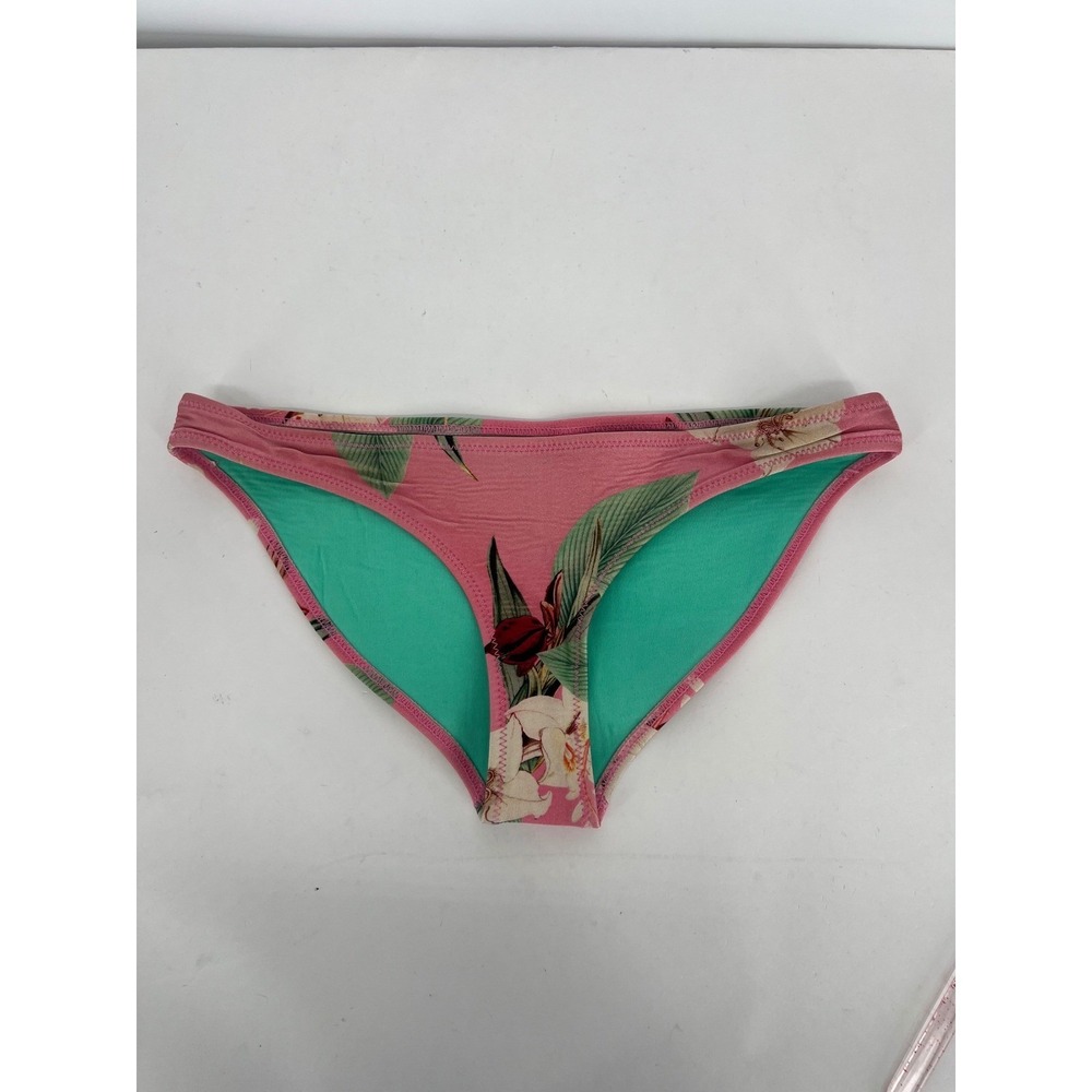 Triangl Sz M Floral Bikini‎ Bottom Swimsuit Low Rise Pink Green Tropical Beach